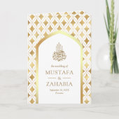 White Gold Diamonds Arch QR Code Muslime Hochzeit Einladung (Vorderseite)