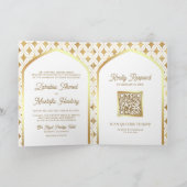 White Gold Diamonds Arch QR Code Muslime Hochzeit Einladung (Innenseite)