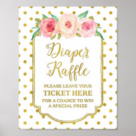 White Gold Dots Diaper Raffle Sign Poster