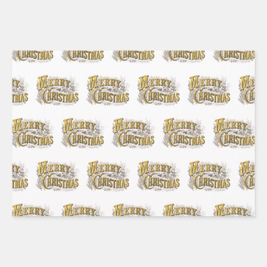 White Gold Elegant Frohe Weihnachten Rustikal Vint Geschenkpapier Set (Vorderseite)