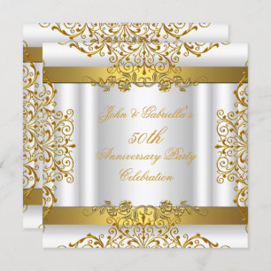 White Gold Elegant Gold 50. Hochzeitstag Einladung