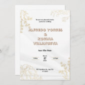 White & Gold Elegante Einladung Hochzeit Potrait (Vorne/Hinten)