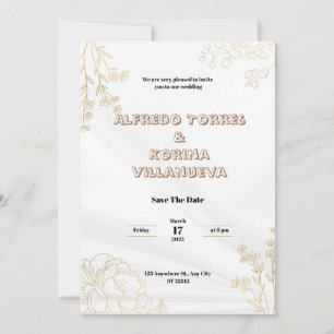 White & Gold Elegante Einladung Hochzeit Potrait