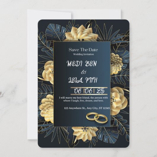 White & Gold Elegante Hochzeitseinladung Einladung (Vorderseite)