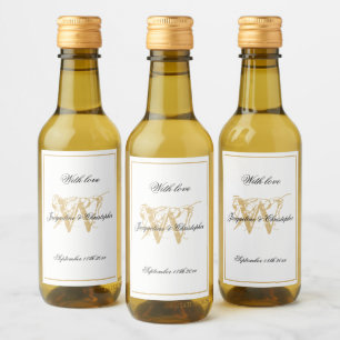 White & Gold Elegante Monogram Chic Wedding Mini Weinetikett
