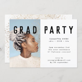 White Gold Elegantes Botanicals Grad Foto Party Einladung