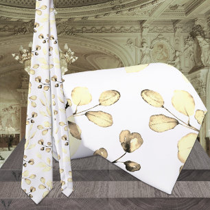 White & Gold Eukalyptus Elegante Hochzeit Krawatte