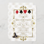 White Gold Fleur-deLis Casino Vegas Poker Geburtst Einladung (Vorne/Hinten)