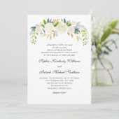 White Gold Floral | 3 Sets Eltern Hochzeit Einladung (Stehend Vorderseite)