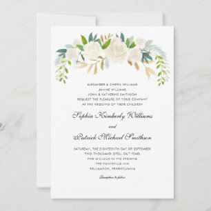 White Gold Floral   3 Sets Eltern Hochzeit Einladung