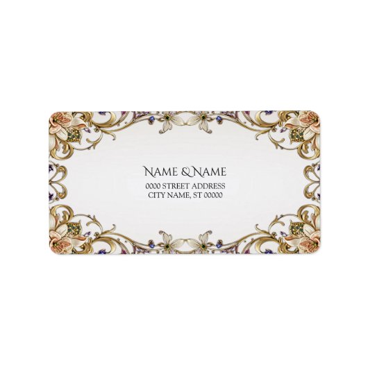 White Gold Floral Address Label Adressaufkleber (Vorne)