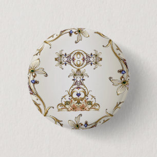 White Gold Floral Button