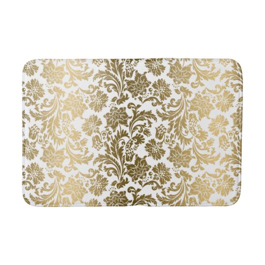 White & Gold Floral Damasks Pattern Badematte (Vorderseite)