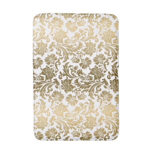 White & Gold Floral Damasks Pattern Badematte (Vorderseite Vertikal)