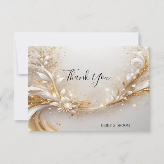White Gold Floral Dankeschön Karte (Vorderseite)