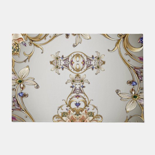 White Gold Floral Doormat Fußmatte (Vorderseite)