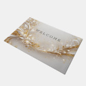 White Gold Floral Doormat Fußmatte (Schrägansicht)
