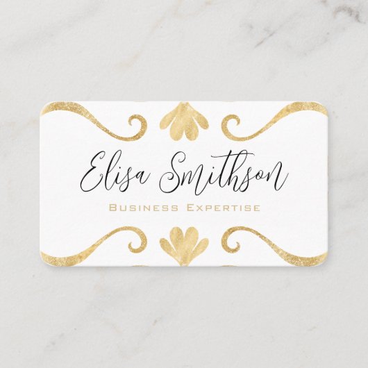 White & Gold Floral Einfach Elegant Luxus Feminine Visitenkarte (Vorderseite)