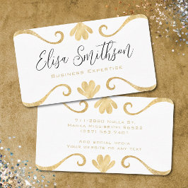 White & Gold Floral Einfach Elegant Luxus Feminine Visitenkarte