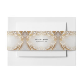 White Gold Floral Einladung Bauchband Einladungsbanderole
