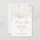 White Gold Floral Elegante Hochzeit Dankeskarte (Vorderseite)