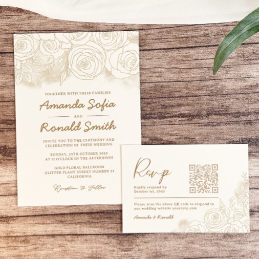 White Gold Floral Elegante Hochzeit Einladung