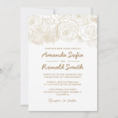 White Gold Floral Elegante Hochzeit Einladung (Vorderseite)