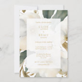 White & Gold Floral Foliage Wasserfarbenhochzeit Einladung (Vorderseite)