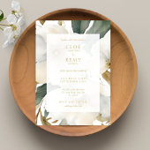 White & Gold Floral Foliage Wasserfarbenhochzeit Einladung