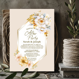 White Gold Floral Geometric Wedding After Party Einladung