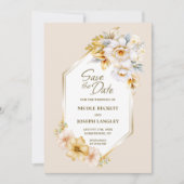 White Gold Floral Geometric Wedding Save the Date (Vorderseite)