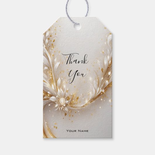 White Gold Floral Gift Tag Geschenkanhänger (Vorderseite)