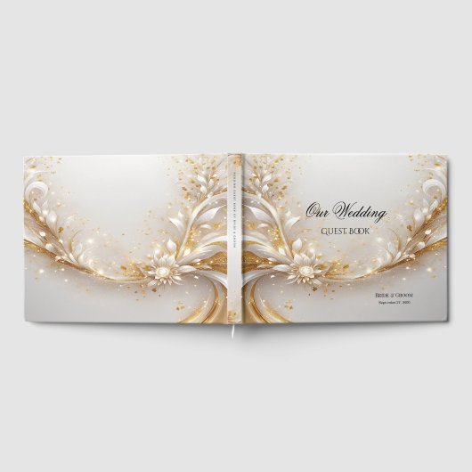 White Gold Floral Guest Book Gästebuch (Voll)