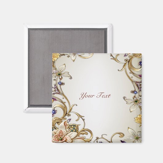 White Gold Floral Magnet (Vorderseite/Rückseite)