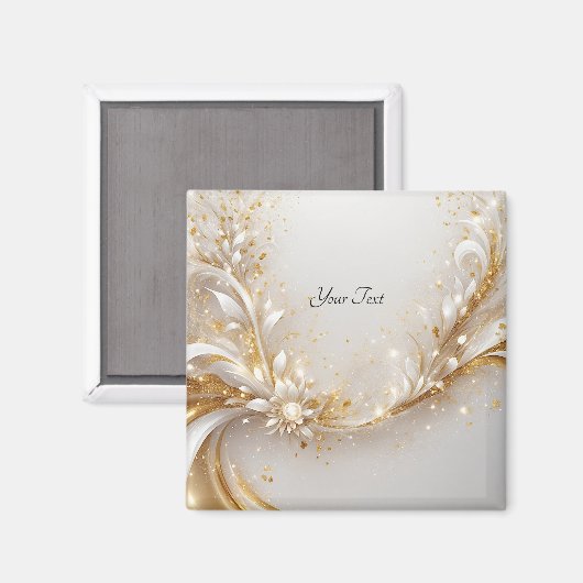 White Gold Floral Magnet (Vorderseite/Rückseite)