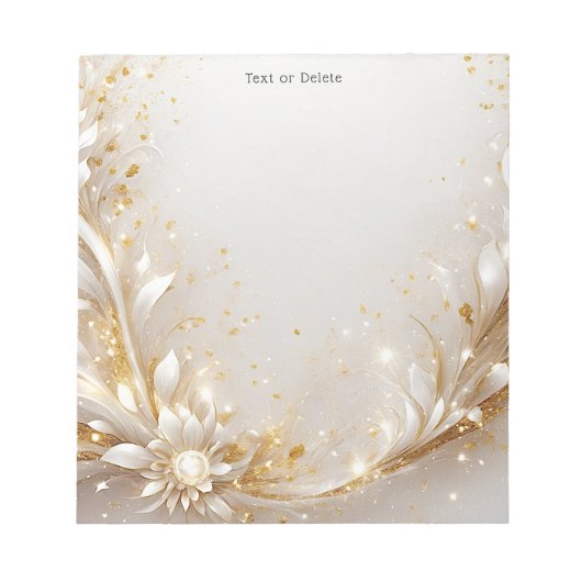 White Gold Floral Notepad Notizblock (Vorderseite)