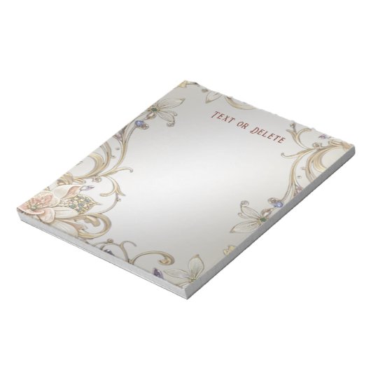 White Gold Floral Notepad Notizblock (Rotiert)