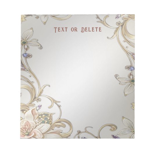 White Gold Floral Notepad Notizblock (Vorderseite)