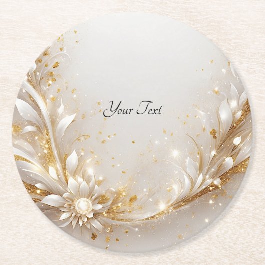 White Gold Floral Paper Untersetzer (Vorderseite)