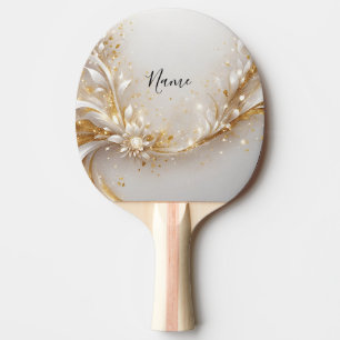 White Gold Floral Ping Pong Paddle Tischtennis Schläger