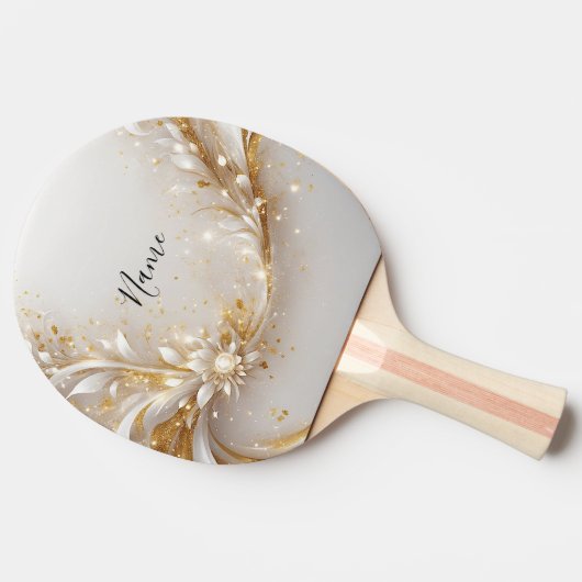 White Gold Floral Ping Pong Paddle Tischtennis Schläger (Seitenansicht)