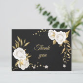 White gold floral schwarz Danke Karte (Stehend Vorderseite)