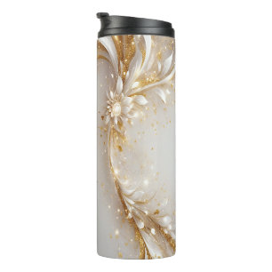 White Gold Floral Therbler Thermosbecher