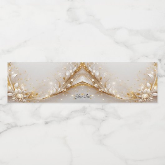 White Gold Floral Water Flasche Wasserflaschenetikett (Einzelnes Label)