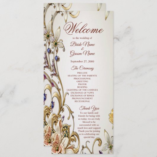 White Gold Floral Wedding Program Programm (Vorne/Hinten)