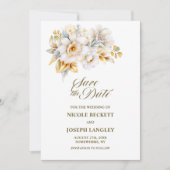 White Gold Floral Wedding Save the Date (Vorderseite)