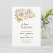 White Gold Floral Wedding Save the Date (Stehend Vorderseite)