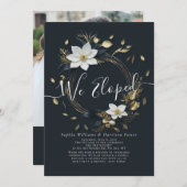 White Gold Floral Wreath Foto Hochzeitsfeier Einladung (Vorne/Hinten)