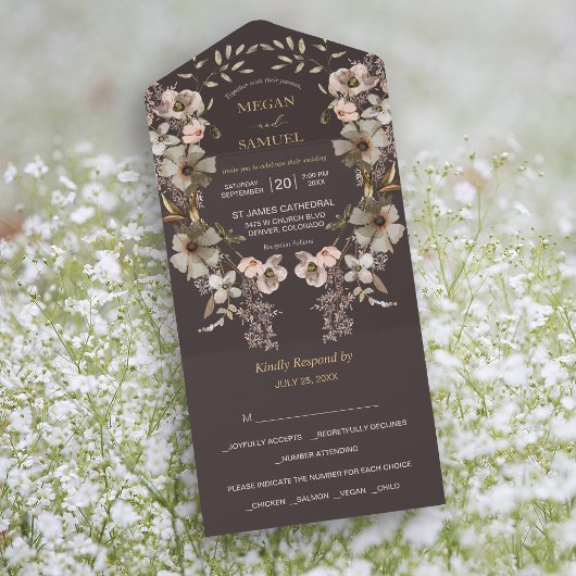 White Gold Floral Wreath Foto Template Hochzeit All In One Einladung