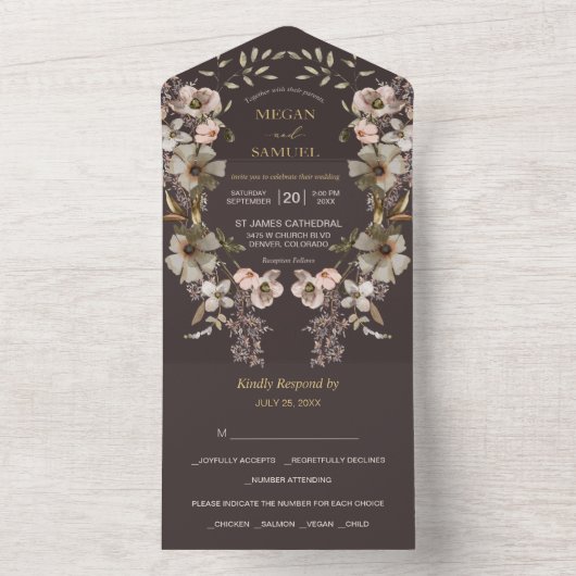 White Gold Floral Wreath Foto Template Hochzeit All In One Einladung (Innen Boden)